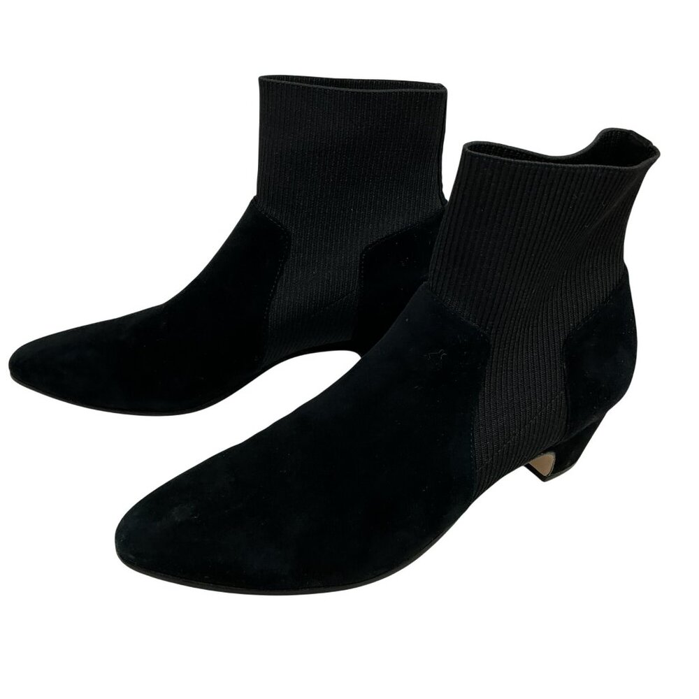 Eileen Fisher Muzy Suede & Knit Black Ankle Boots Womens 8.5 Leather Sole